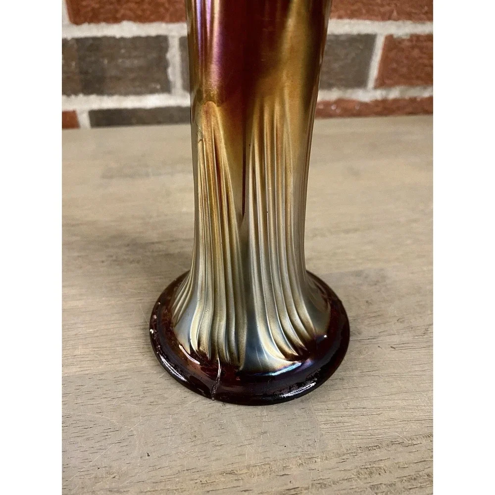 Fenton Carnival Glass Diamond And Rib‎ Pattern Vase Vintage 11.5